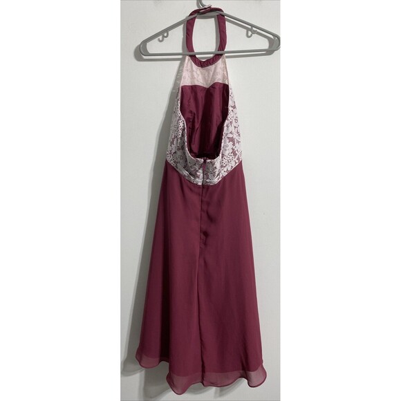 Azazie Junior Bridesmaid Dress J12 Girl's 12 Halter Floral Mulberry White Classy - Picture 2 of 9